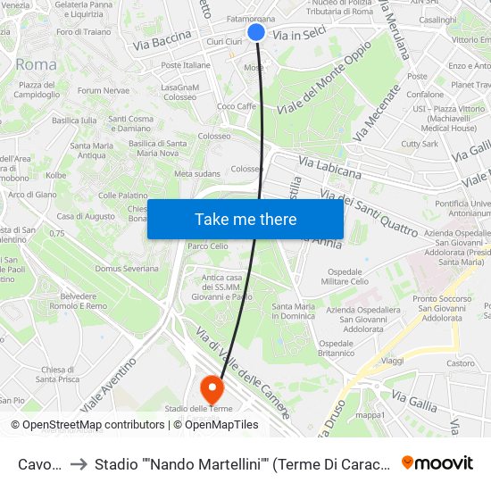 Cavour to Stadio ""Nando Martellini"" (Terme Di Caracalla) map