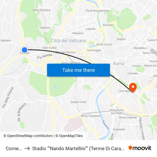 Cornelia to Stadio ""Nando Martellini"" (Terme Di Caracalla) map