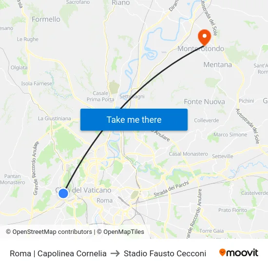 Roma | Capolinea Cornelia to Stadio Fausto Cecconi map