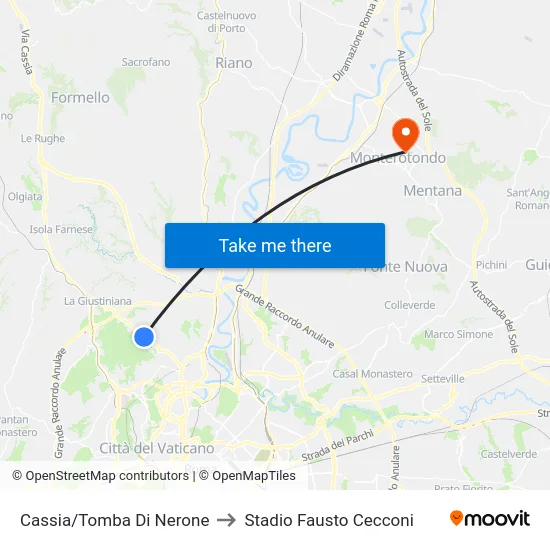 Cassia/Tomba Di Nerone to Stadio Fausto Cecconi map