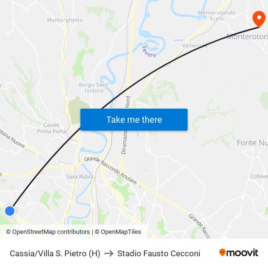 Cassia/Villa S. Pietro (H) to Stadio Fausto Cecconi map