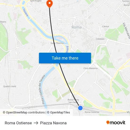 Roma Ostiense to Navona Square map