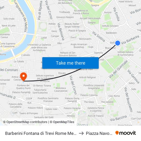 Barberini Fontana di Trevi Rome Metro to Piazza Navona map