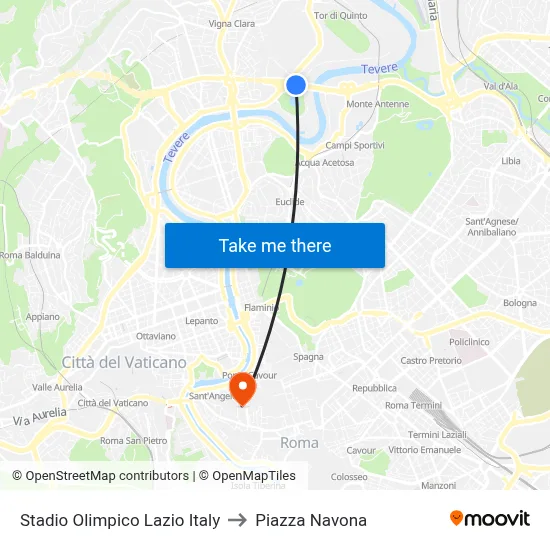 Olympic Stadium Lazio Italy to Piazza Navona map