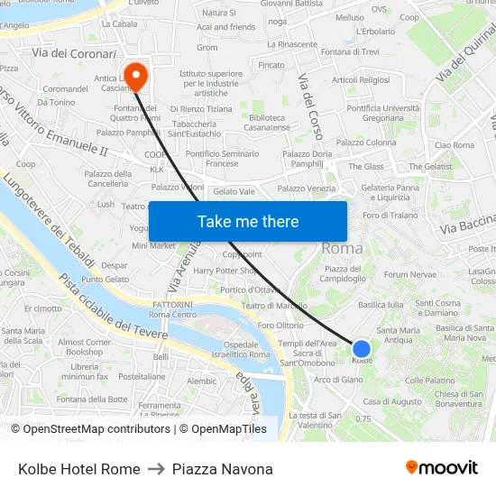 Kolbe Hotel Rome to Navona Square map