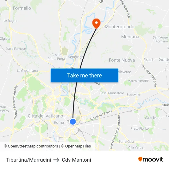 Tiburtina/Marrucini to Cdv Mantoni map