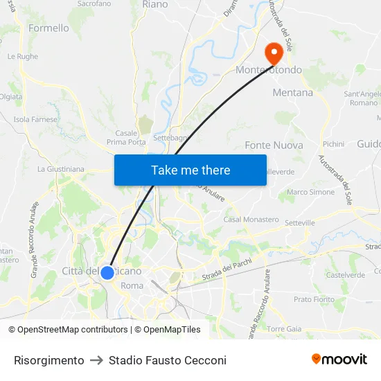 Risorgimento to Stadio Fausto Cecconi map