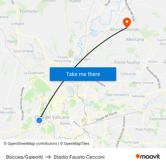 Boccea/Galeotti to Stadio Fausto Cecconi map