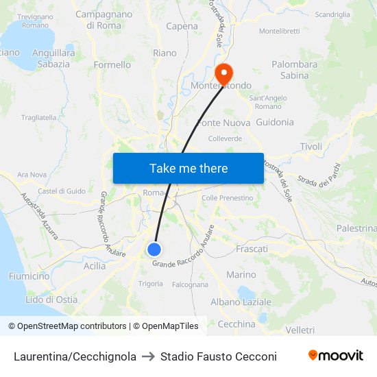 Laurentina/Cecchignola to Stadio Fausto Cecconi map