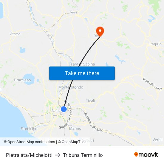 Pietralata/Michelotti to Tribuna Terminillo map