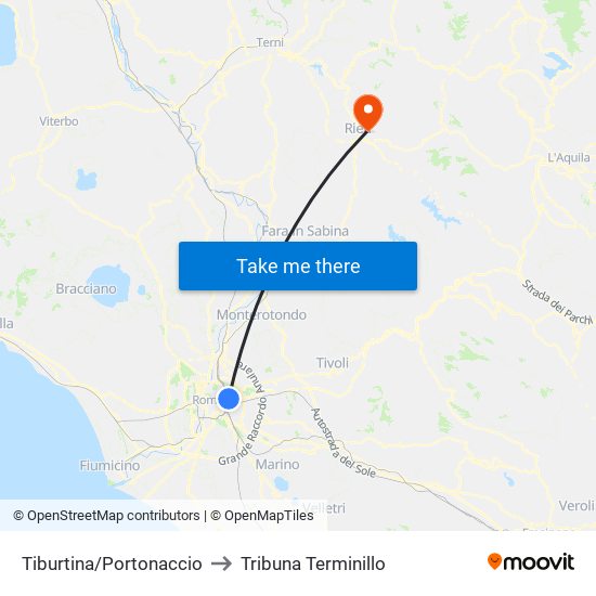 Tiburtina/Portonaccio to Tribuna Terminillo map