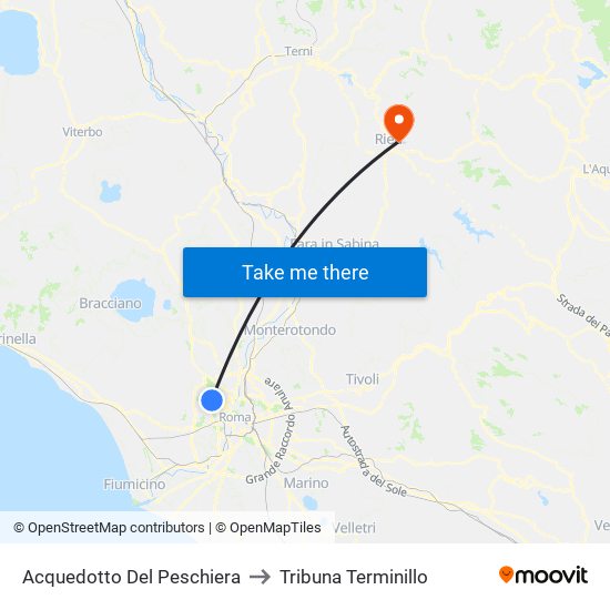 Acquedotto Del Peschiera to Tribuna Terminillo map