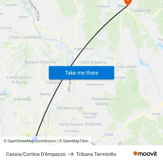 Cassia/Cortina D'Ampezzo to Tribuna Terminillo map