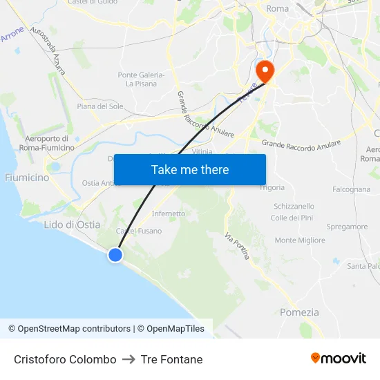 Cristoforo Colombo to Tre Fontane map