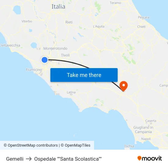 Gemelli to Ospedale ""Santa Scolastica"" map