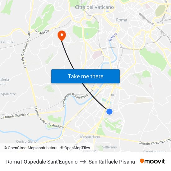 Roma | Ospedale Sant'Eugenio to San Raffaele Pisana map