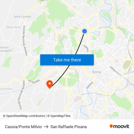 Cassia/Ponte Milvio to San Raffaele Pisana map