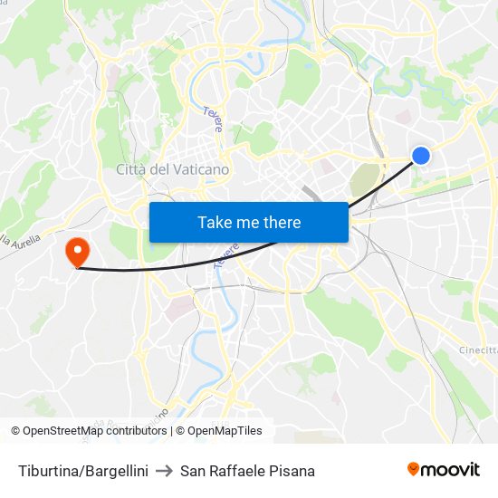 Tiburtina/Bargellini to San Raffaele Pisana map