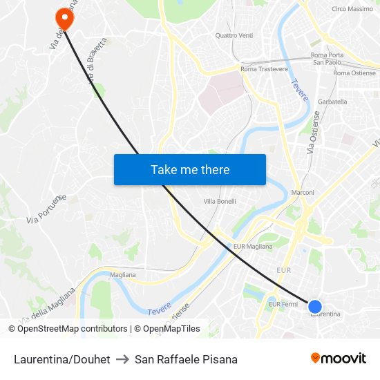 Laurentina/Douhet to San Raffaele Pisana map