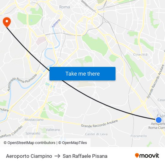 Aeroporto Ciampino to San Raffaele Pisana map