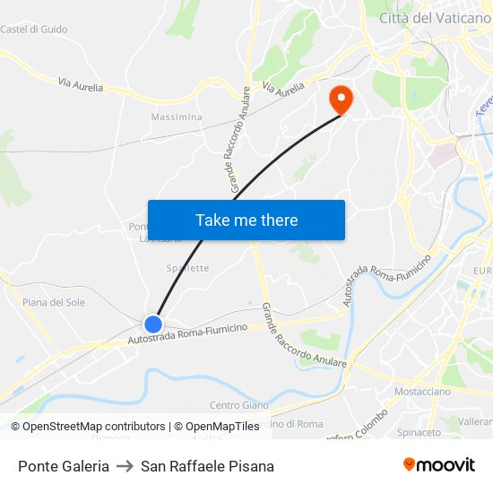 Ponte Galeria to San Raffaele Pisana map