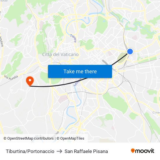 Tiburtina/Portonaccio to San Raffaele Pisana map