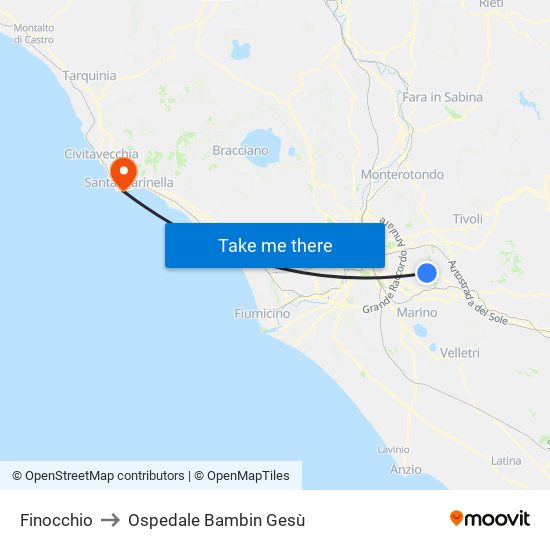 Finocchio to Ospedale Bambin Gesù map