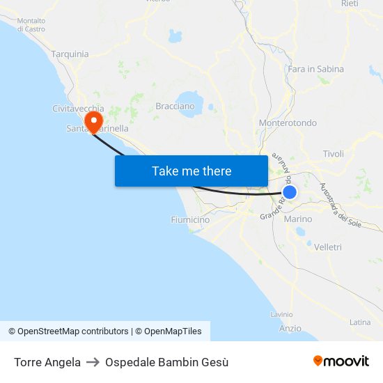Torre Angela to Ospedale Bambin Gesù map
