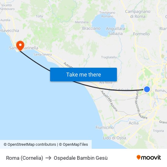 Roma (Cornelia) to Ospedale Bambin Gesù map