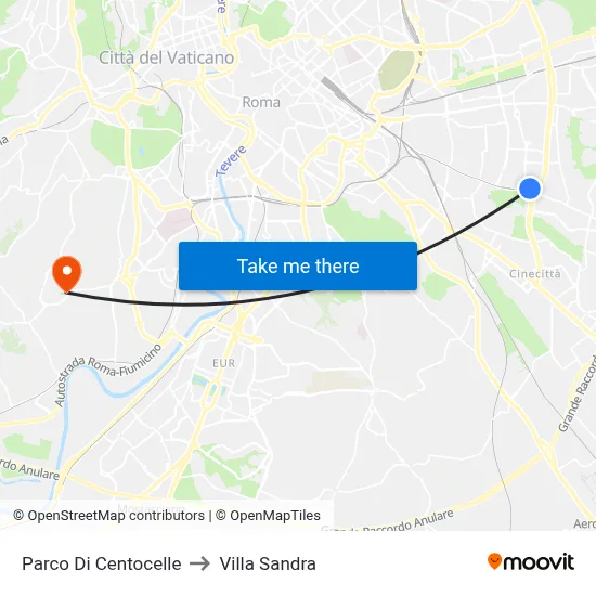 Centocelle Park to Sandra Villa map