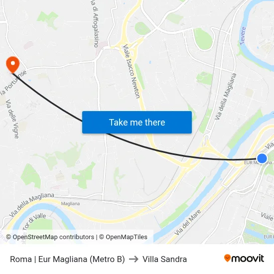 Roma | Eur Magliana (Metro B) to Villa Sandra map