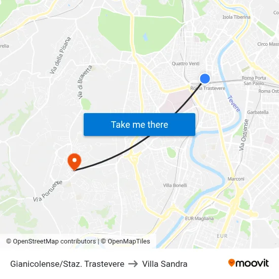 Gianicolense/Trastevere Station to Sandra Villa map