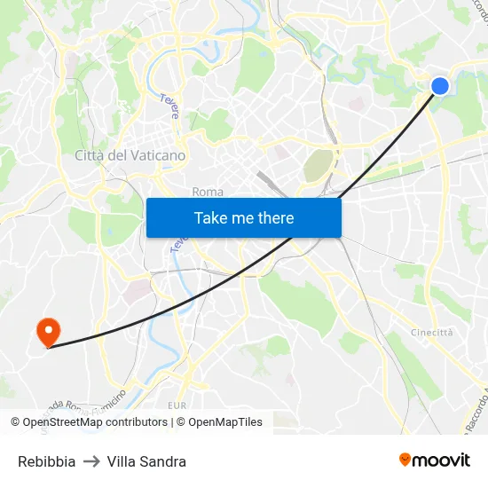 Rebibbia to Villa Sandra map