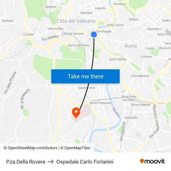 P.za Della Rovere to Ospedale Carlo Forlanini map