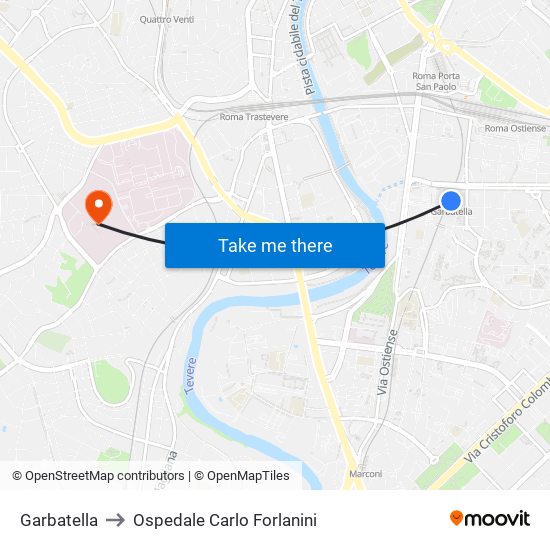 Garbatella to Ospedale Carlo Forlanini map