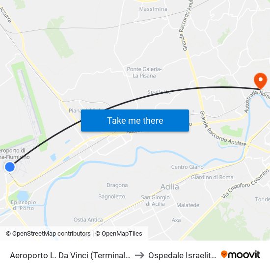 Aeroporto L. Da Vinci (Terminal T2) to Ospedale Israelitico map