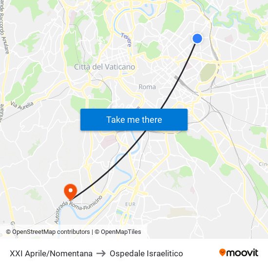 XXI Aprile/Nomentana to Ospedale Israelitico map