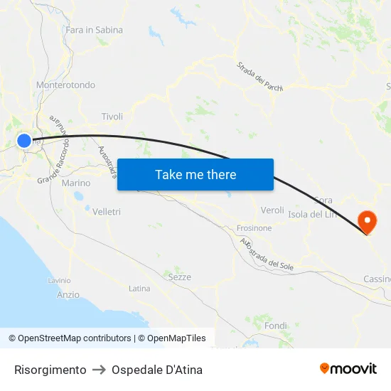 Risorgimento to D'Atina Hospital map