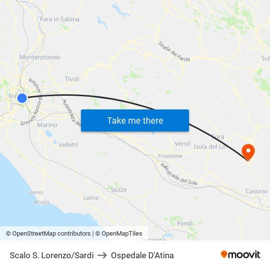 Scalo S. Lorenzo/Sardi to Ospedale D'Atina map