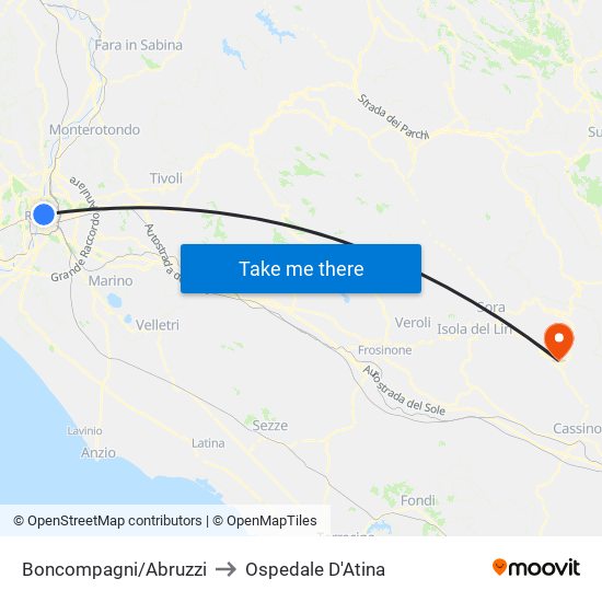 Boncompagni/Abruzzi to Ospedale D'Atina map