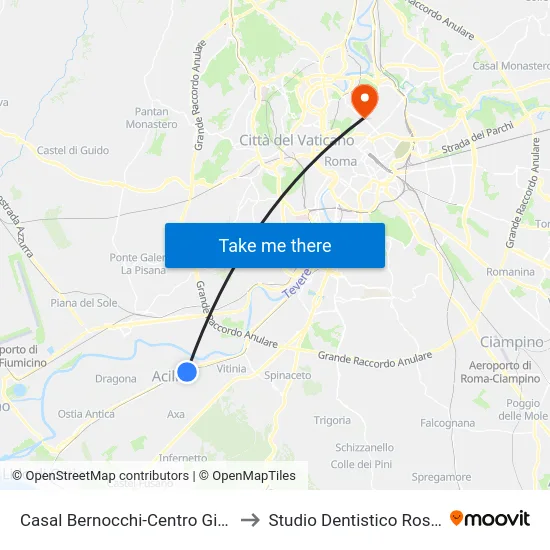 Casal Bernocchi-Centro Giano to Studio Dentistico Roselli map