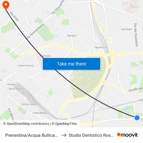 Prenestina/Acqua Bullicante to Studio Dentistico Roselli map
