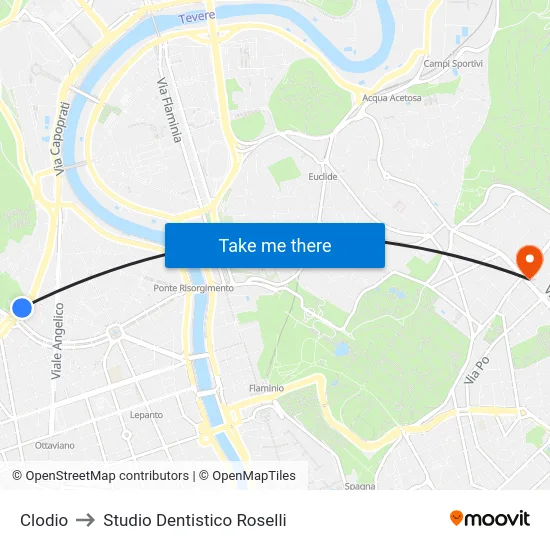 Clodio to Studio Dentistico Roselli map