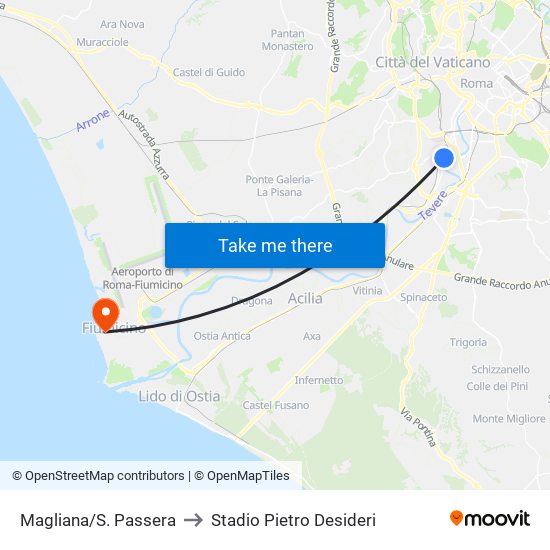 Magliana/S. Passera to Stadio Pietro Desideri map