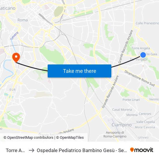 Torre Angela to Ospedale Pediatrico Bambino Gesù - Sede Di San Paolo map