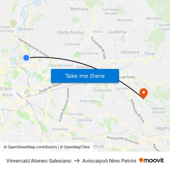 Vimercati/Ateneo Salesiano to Aviocaipoli Nino Petrini map