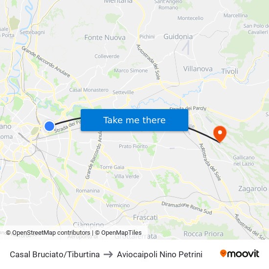 Casal Bruciato/Tiburtina to Aviocaipoli Nino Petrini map