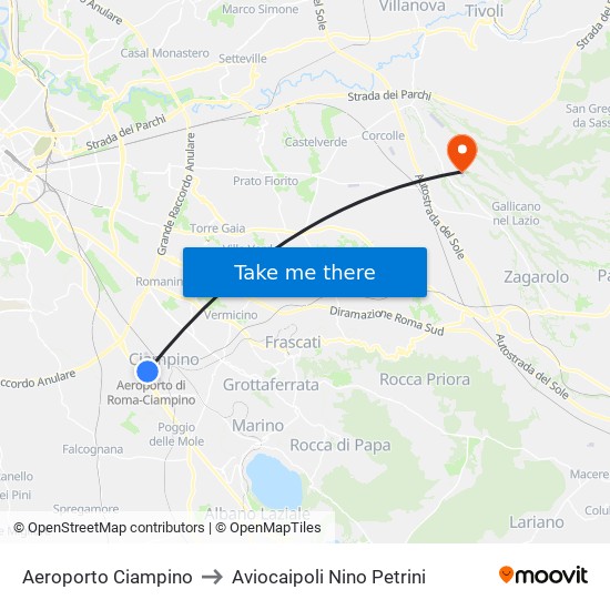 Aeroporto Ciampino to Aviocaipoli Nino Petrini map