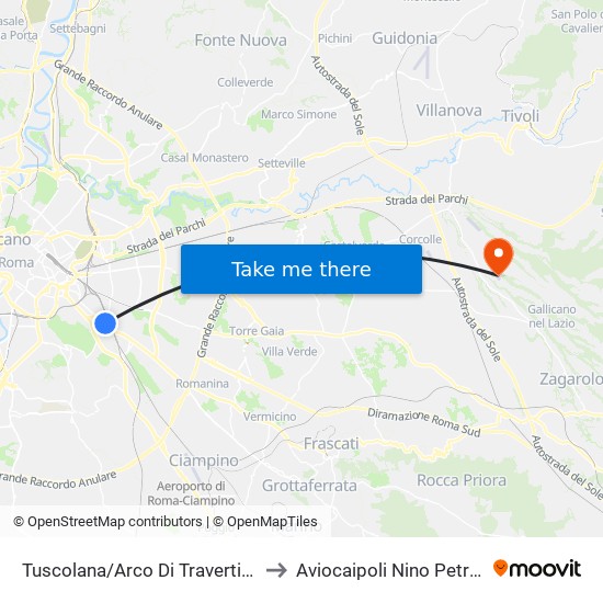 Tuscolana/Arco Di Travertino to Aviocaipoli Nino Petrini map