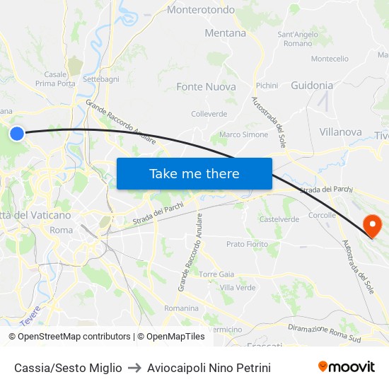 Cassia/Sesto Miglio to Aviocaipoli Nino Petrini map